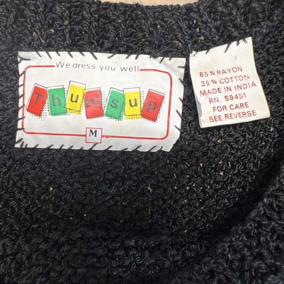 Thumsup Women's Vintage Sweater Rayon Blend Black Sequin Parrot Medium‎ - Picture 6 of 7